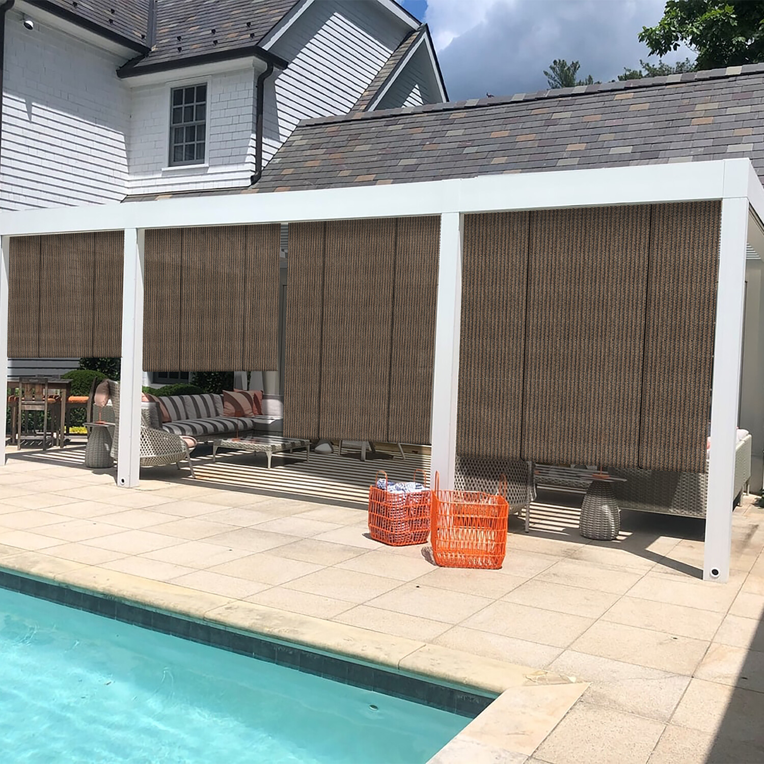 Outdoor Roller Shade Roll up Shade Brown UV Block Porch Pergola Shelter Cover