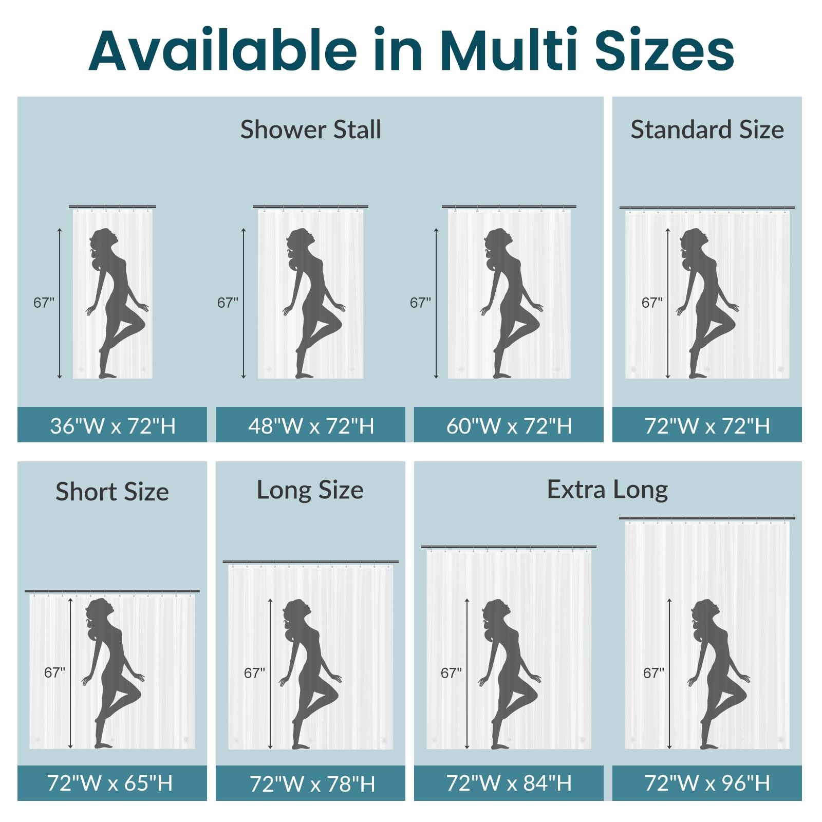 Titanker Long 72 x 78 Plastic Inside Shower 72″W x 78″L (Pack of 1), Frosted