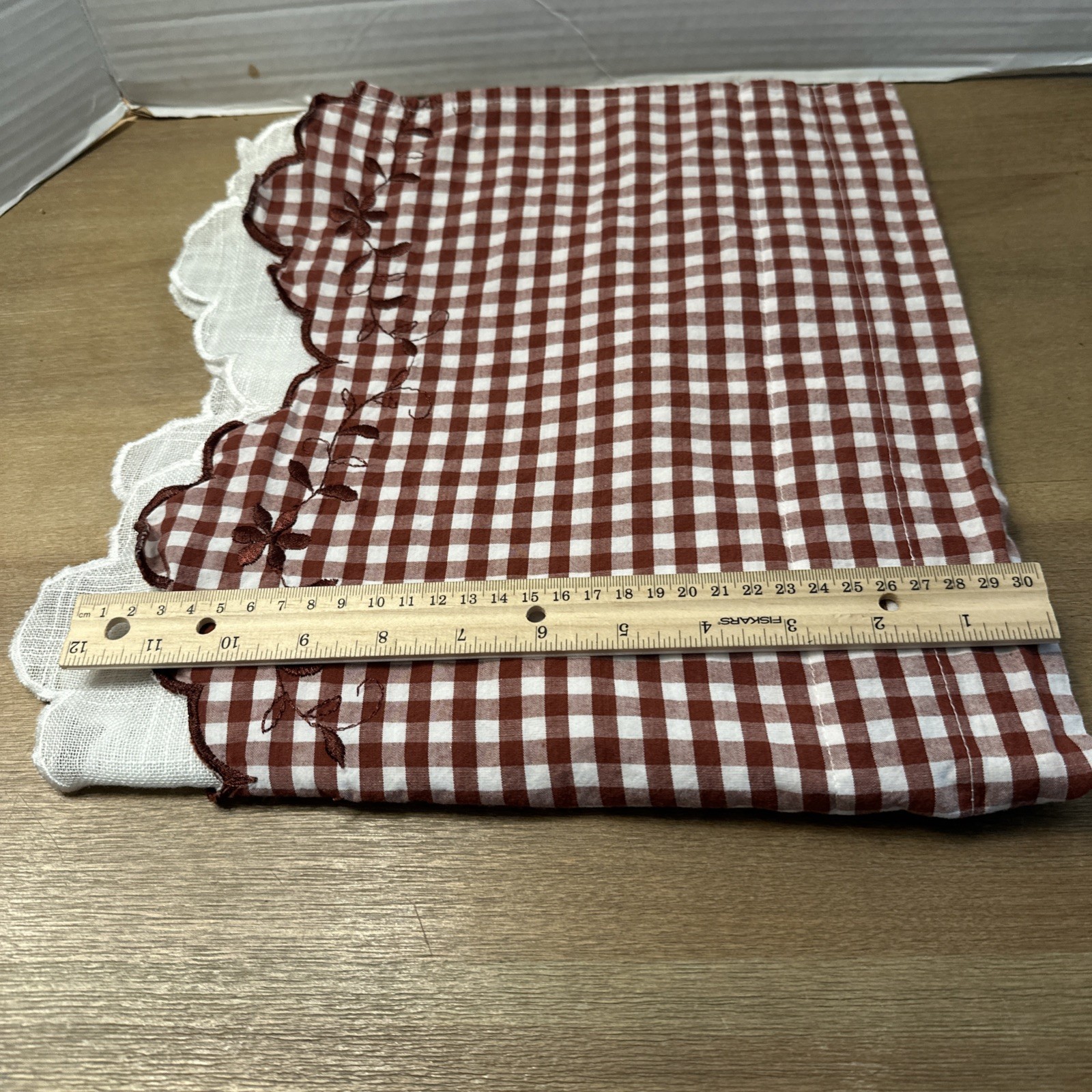 Curtains 3 Piece Valance Tier Set Red & White Farmhouse Plaid Country Polycotton