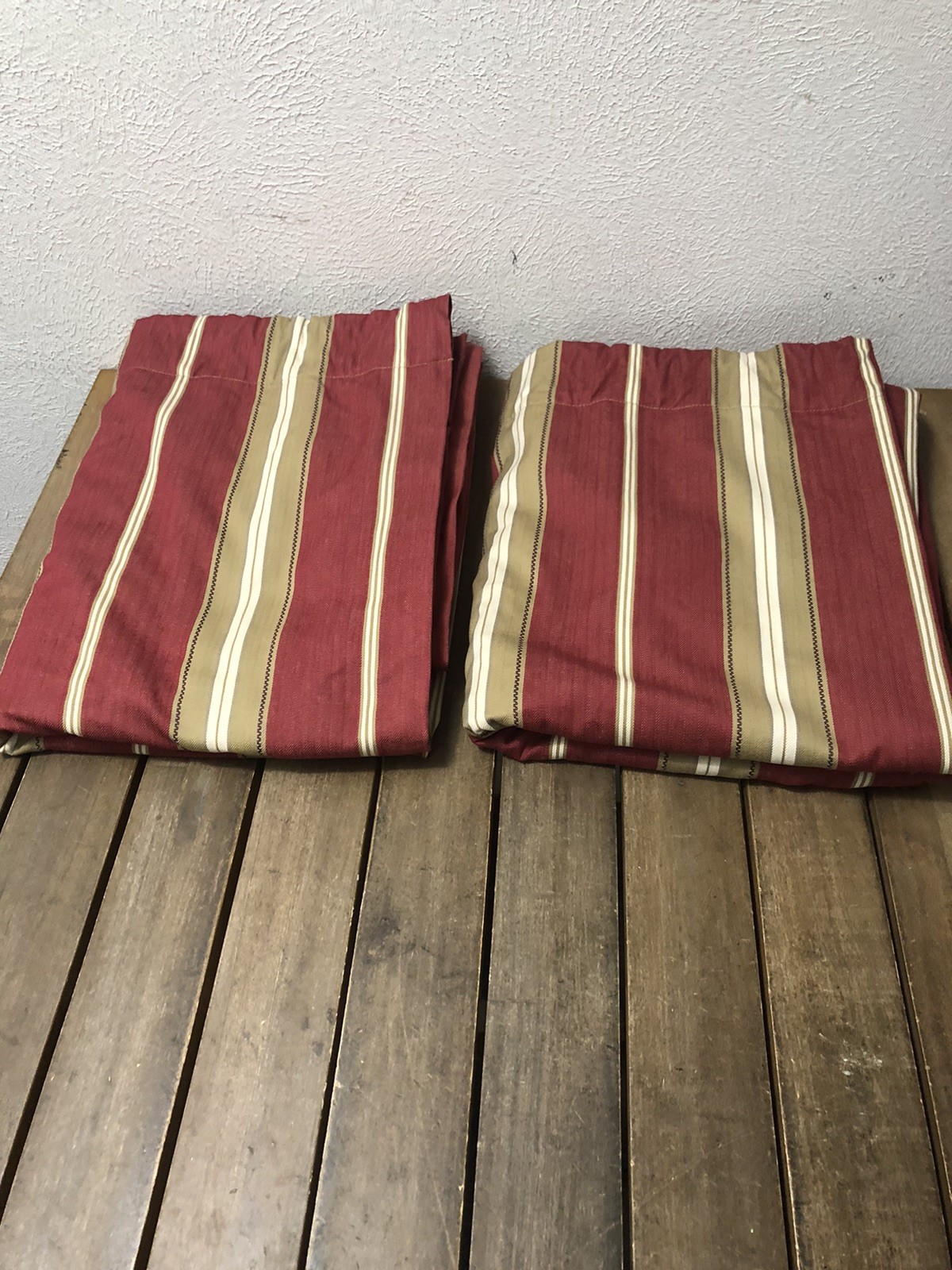 Pottery Barn Harrison Stripes Lined Curtain Panels 50×96″ 2Pc Red Tan EUC