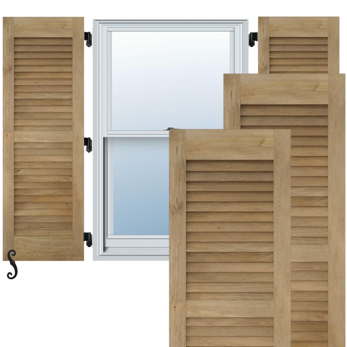 12″W x 36″H Americraft Two Equal Louver Exterior Real Wood Shutters (Per Pair).