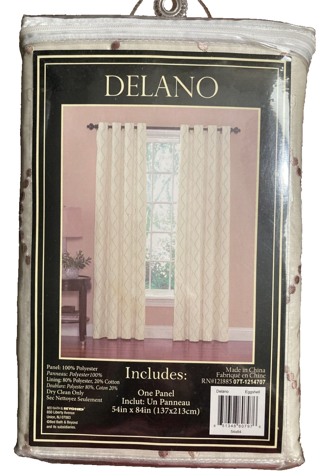 Delano Lined Drapery Panel, 54″ x 84″, Eggshell/Bronze Embroidery, Grommets, NIP