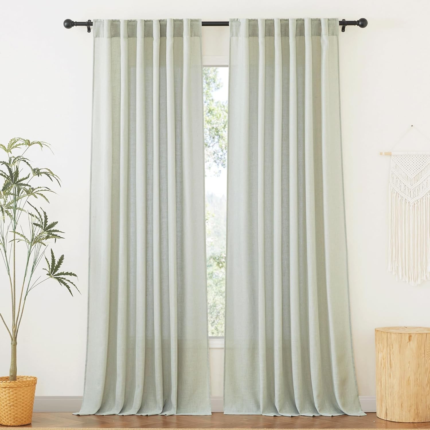 White Linen Texture Sheer Curtains Light Airy Panels for Bedroom Living Room Pat