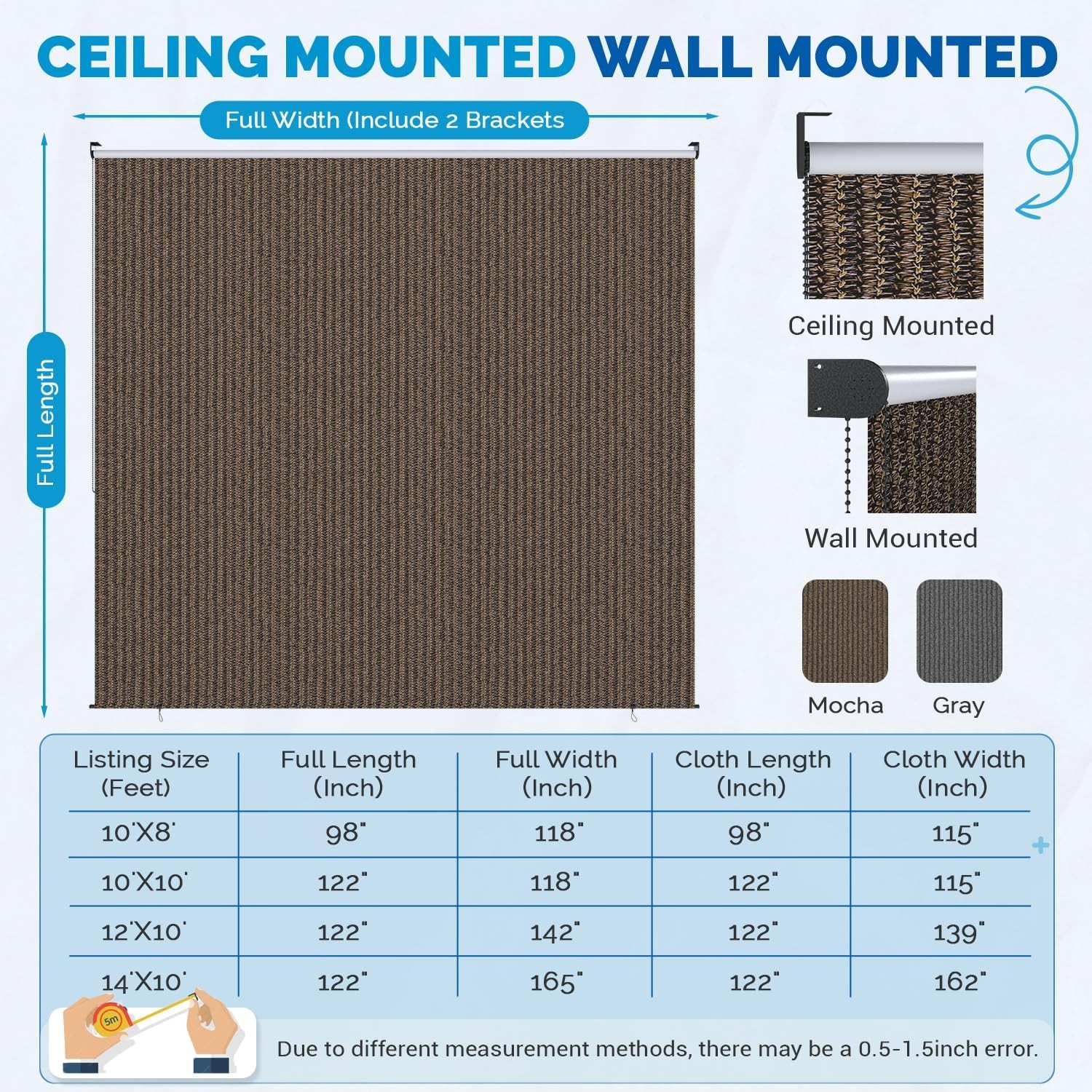 Outdoor Roller Shade 99% UV Protection HDPE Fabric Cordless Privacy Screen Patio