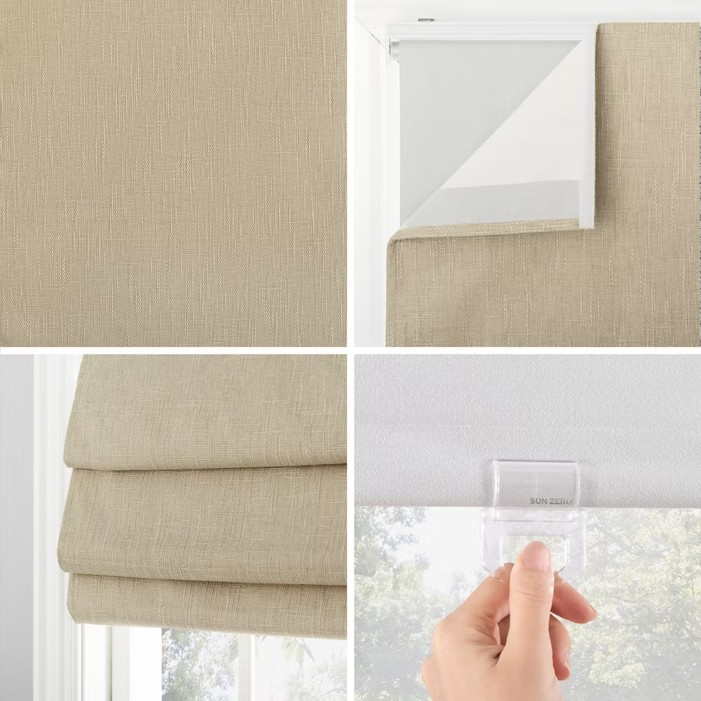 27″x64″ Sun Zero 100% Blackout Pryer Textured Cordless Roman Window Shade Stone