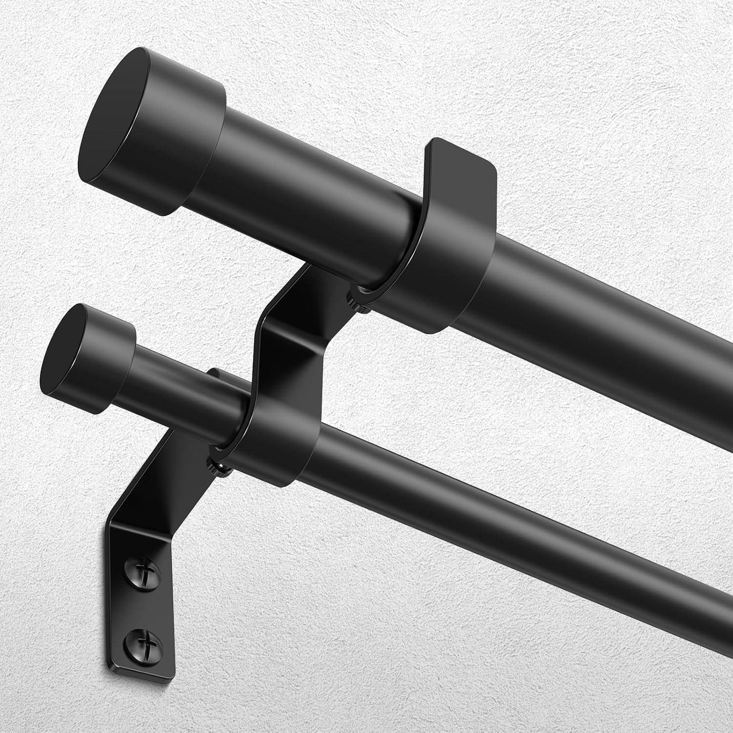 Black Double Curtain Rod, 30 to 56 Inch Dual Curtain Rods with Aluminium Modern