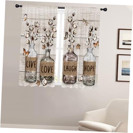 Farmhouse Floral Window Curtains for Bedroom 42 42″W x 63″L (Pack of 2) Rustic