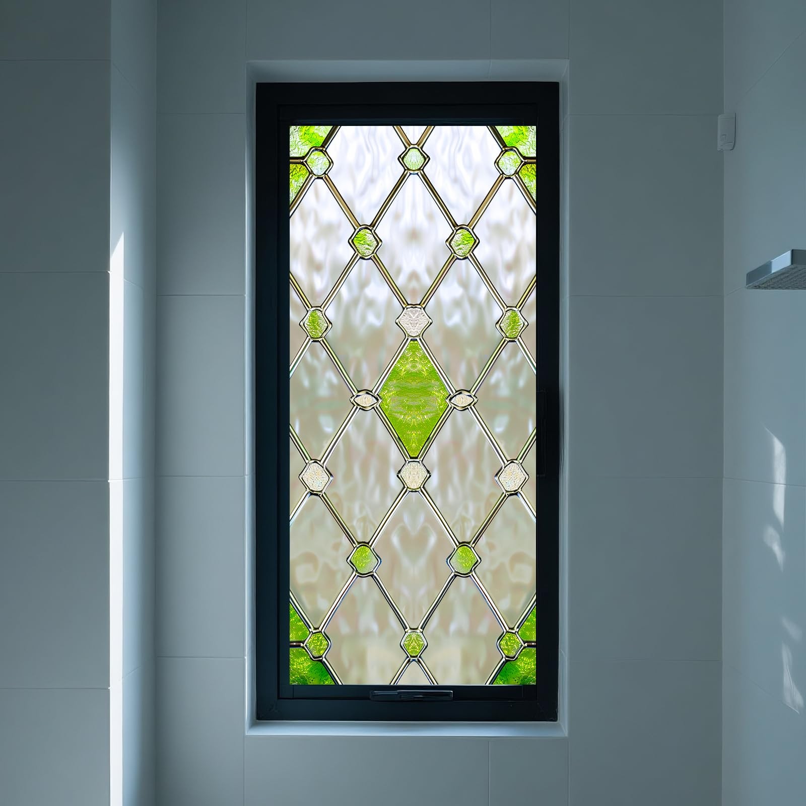 Privacy Window Film Stained Glass Window Green Diamond Net Decorative
