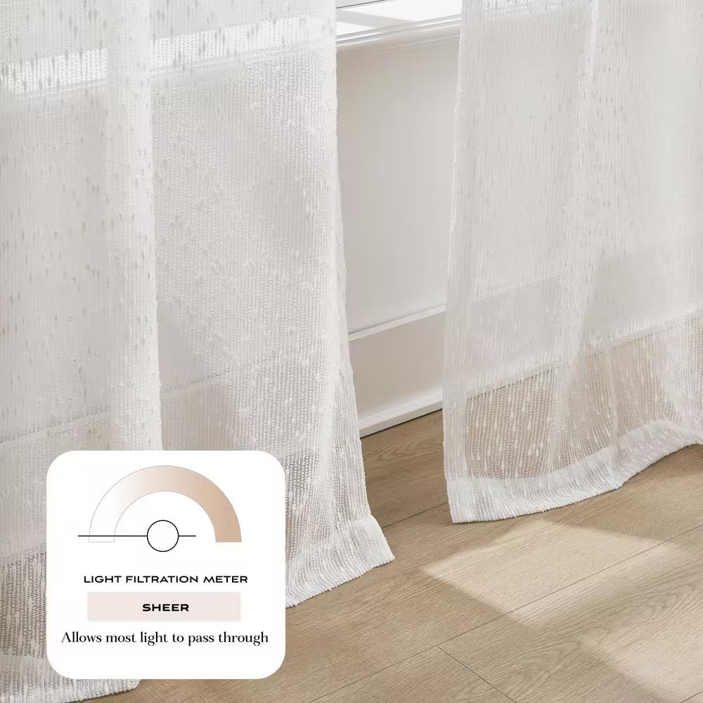 Aileen Textured Raindrop White Polyester 38 In. W X 84 In. L Metal Grommets Shee