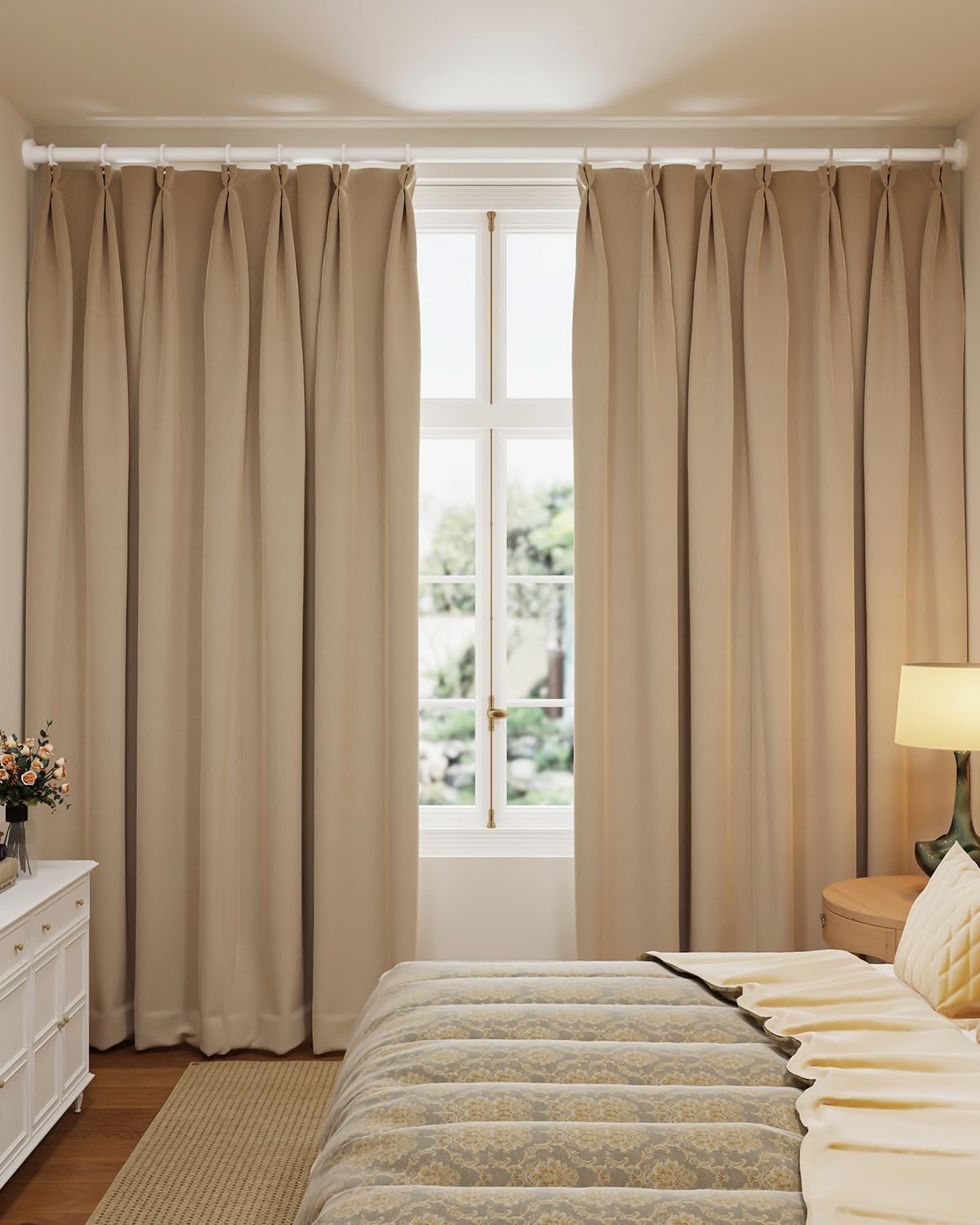 Tension Curtain Rods for Windows 66 to 120 Inch, White Curtain
