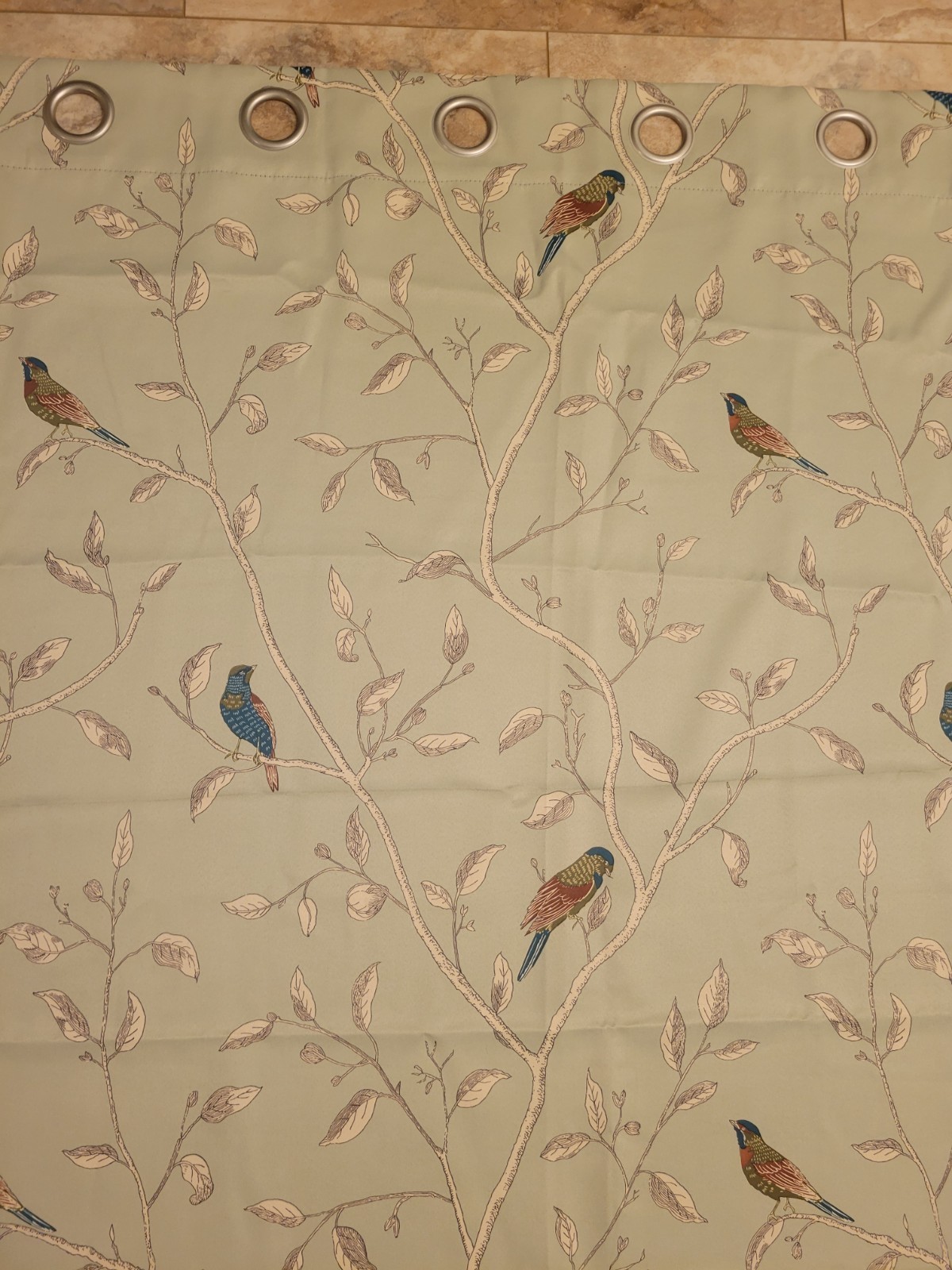 Light Sage Green Grommet Style Curtain With Birds Blackout 2 Panels 63 X 52