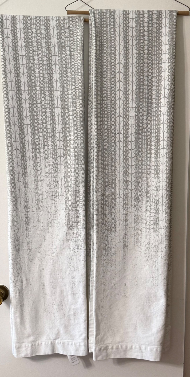 West Elm Echo Print Gray Curtain Panels (2) Opaque Back Tab Rod Pockets Cotton
