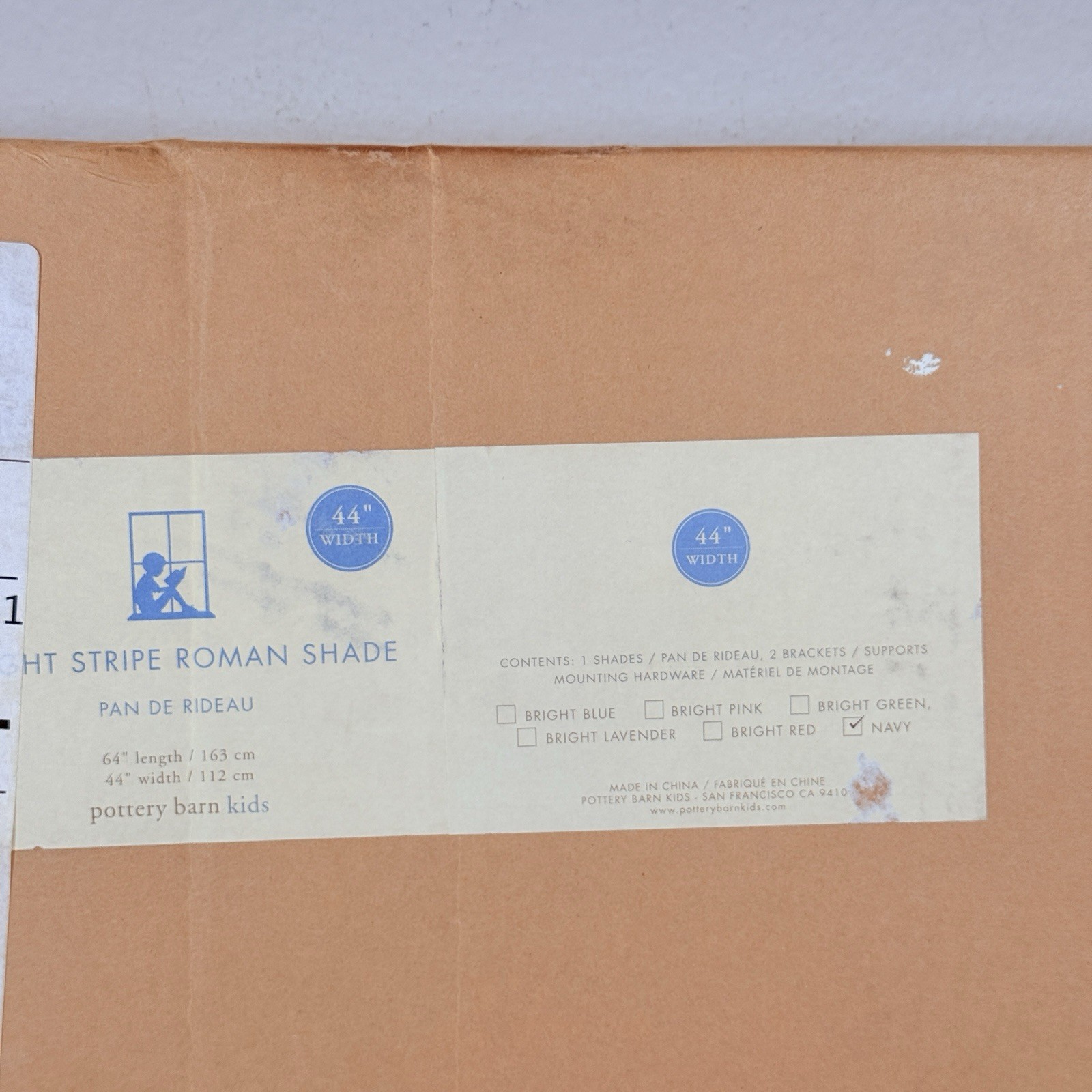 Pottery Barn Kids Bright Stripe Roman Shade Navy 44×64 Window Blind New In Box