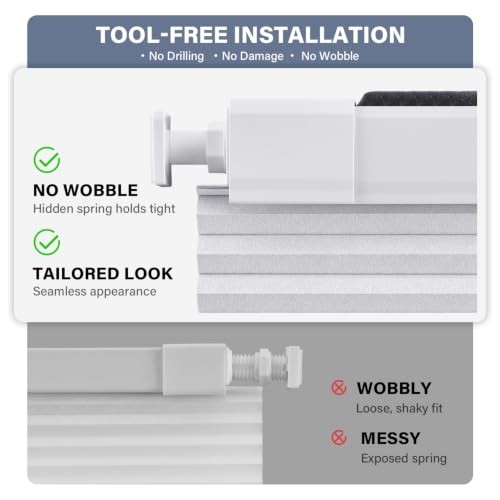 100% Blackout No Drill Cellular Shades Blinds for 22″W x 48″H Blackout-white