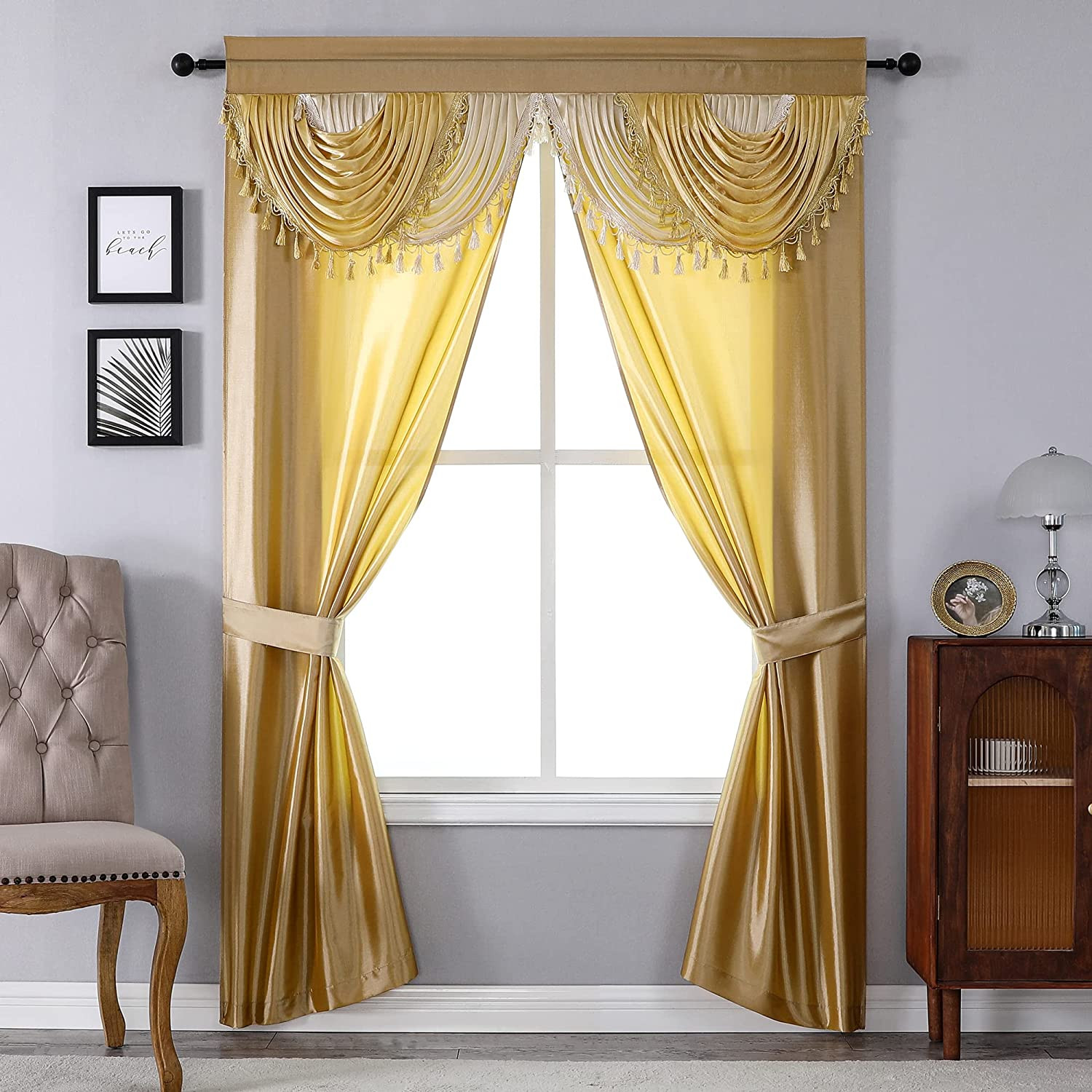 Amore Curtains 5-Piece Window Curtain Set – 54-Inch W x 84-Inch L Panels with At