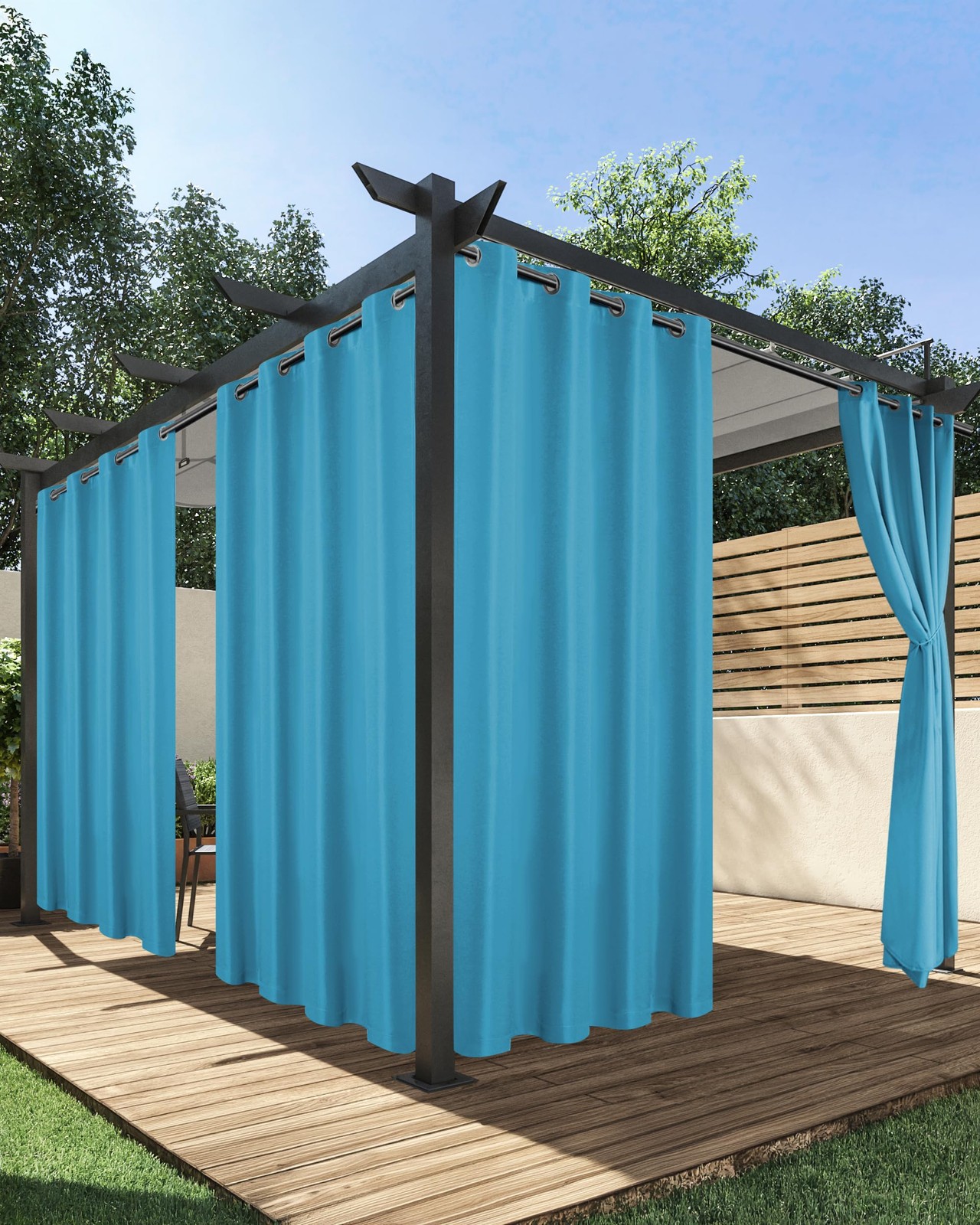 Waterproof Outdoor Curtains – 4 Panels 54×108 Inch Teal Grommet Privacy Curtains