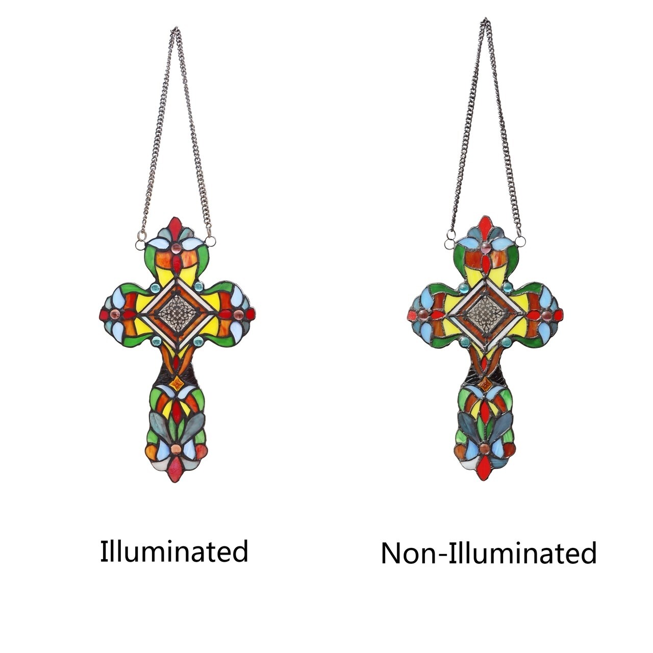 Stained Glass Cross Window Panel Suncatcher Art Glass Tiffany Style Religious