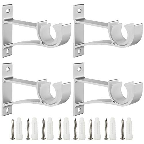 Sturdy Curtain Rod Brackets for 1 Inch, 1 1/8 Inch and 1 1/Inch Rods – 4 Silver