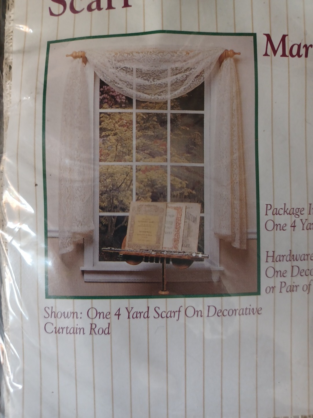 VINTAGE NOS WINDOW SCARF LACE EGGSHELL CREAM MARCIA GRAND MANOR 40″ W X 144 ” L