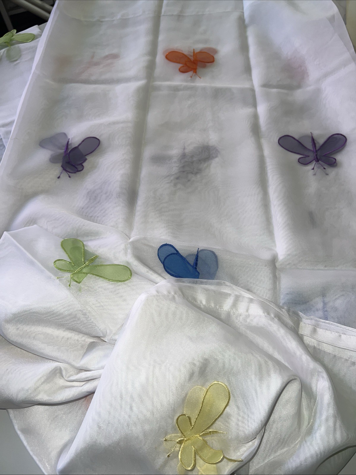 Butterflies Print Semi Sheer Panel, Multicolor 90X48 Set Of 2