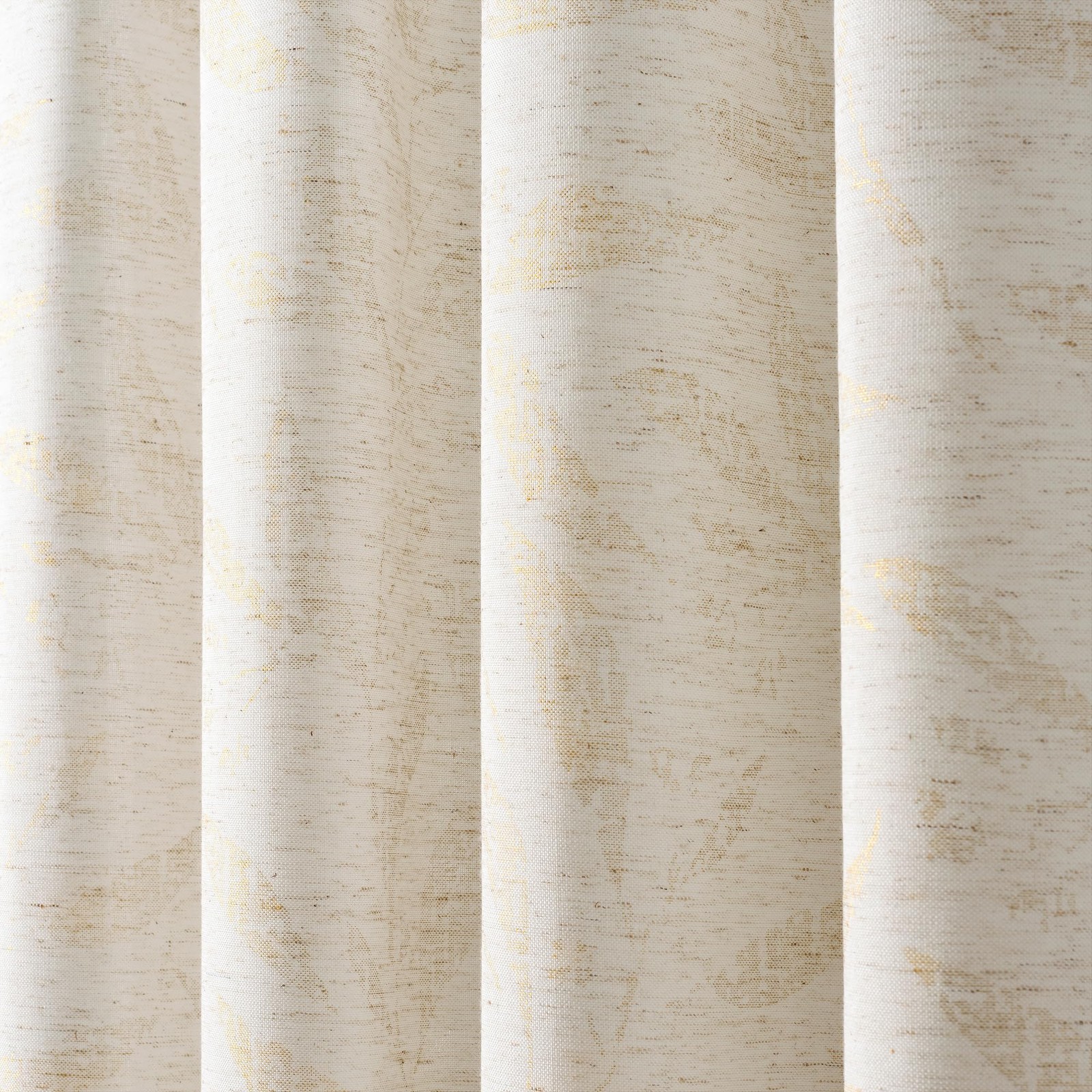 Cream Beige Light Filtering Window Curtains for Living Room – Metallic Leaf D…