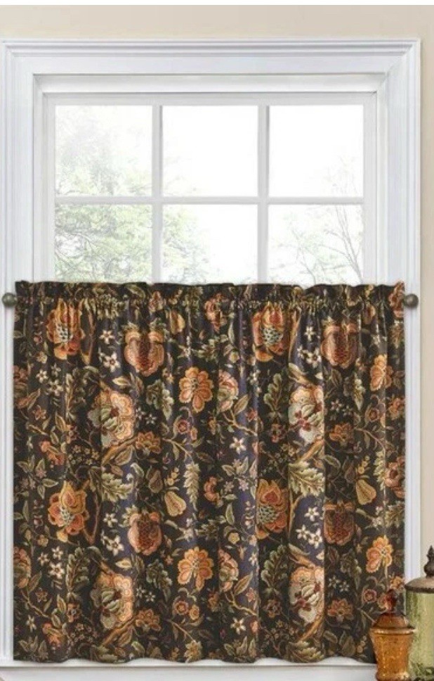 Waverly Imperial Dress Black Red Onyx Floral Modern Tier Pair Farmhouse NEW