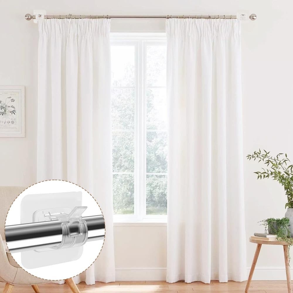 8 Pcs Self Adhesive Curtain Rod Bracket No Drilling Hook Holders for Bathroom