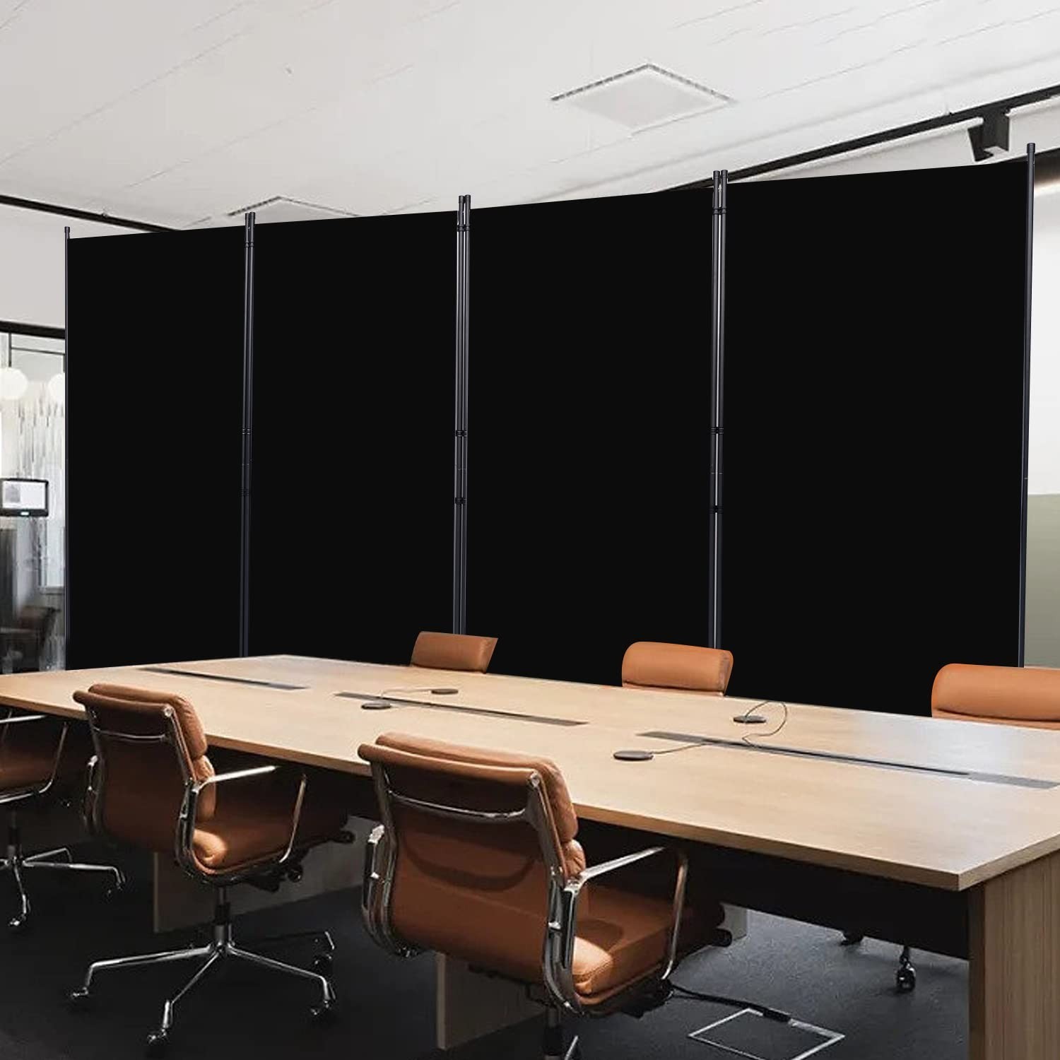 Room Divider, 4 Panel Folding Privacy Screens with Wider Feet, Black | 136″ W…