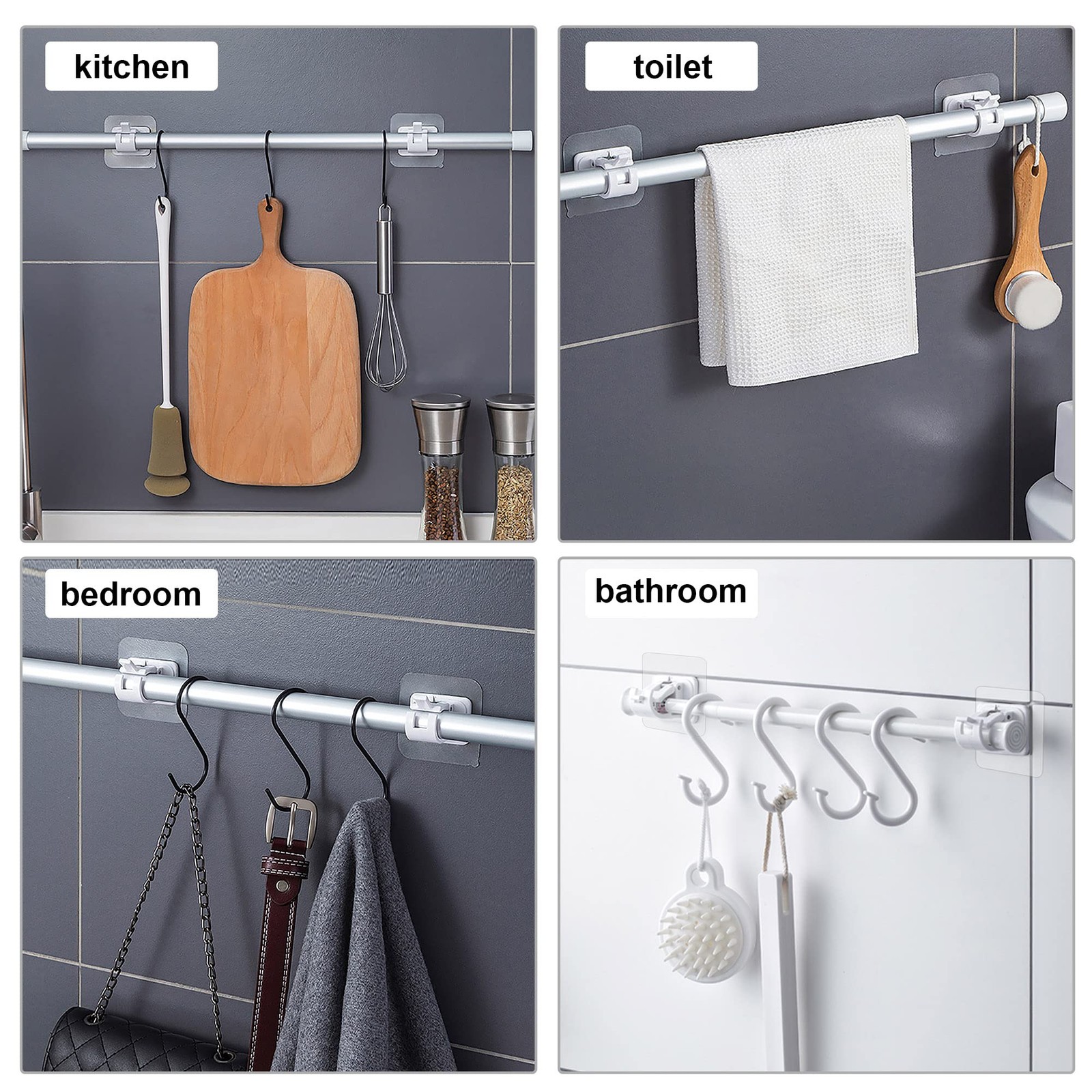 Self Adhesive No Drill Adjustable Curtain Rod Holder Hooks Brackets