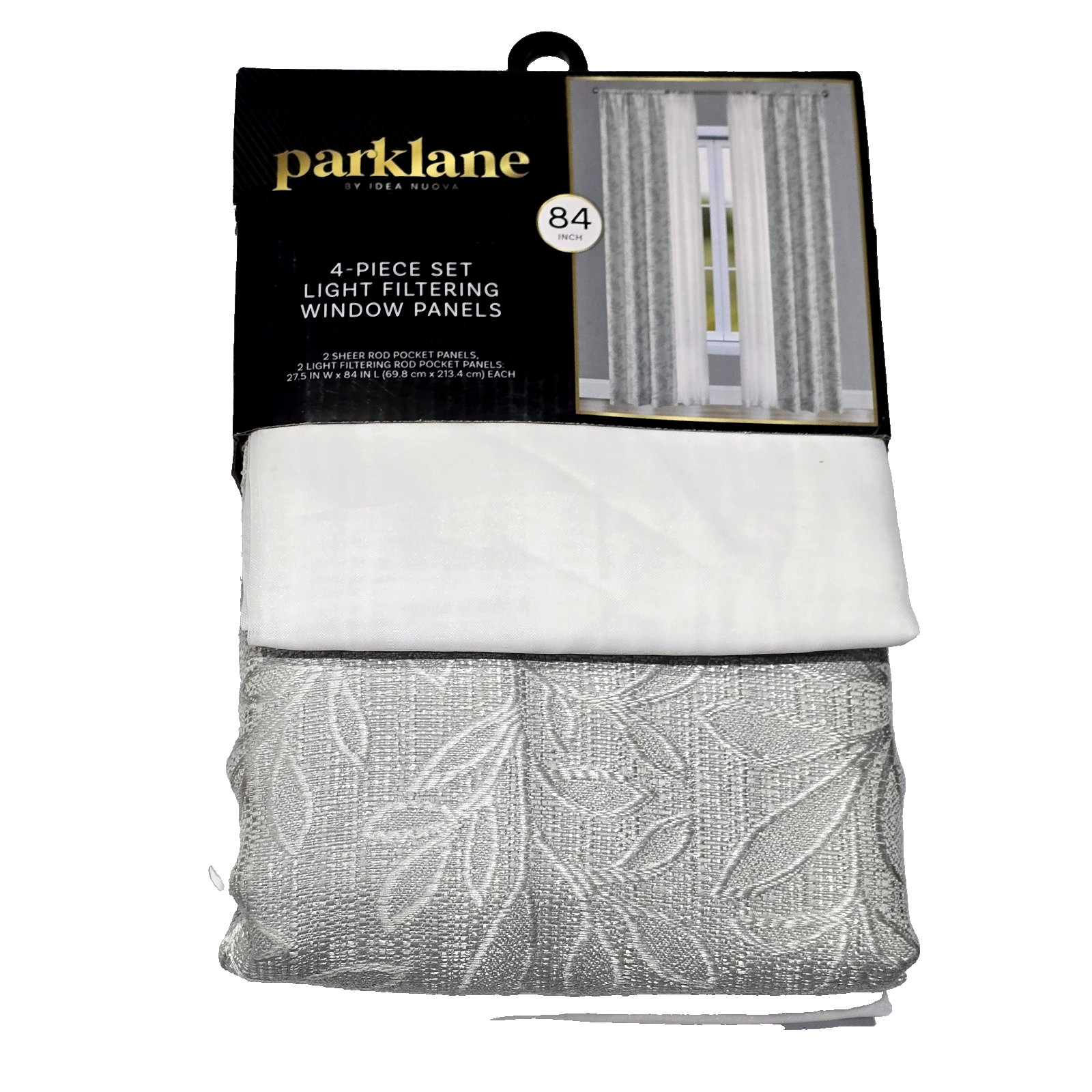 Parklane Idea Nuova 4 Piece Set Light Filtering Window Panels Grey Leaves