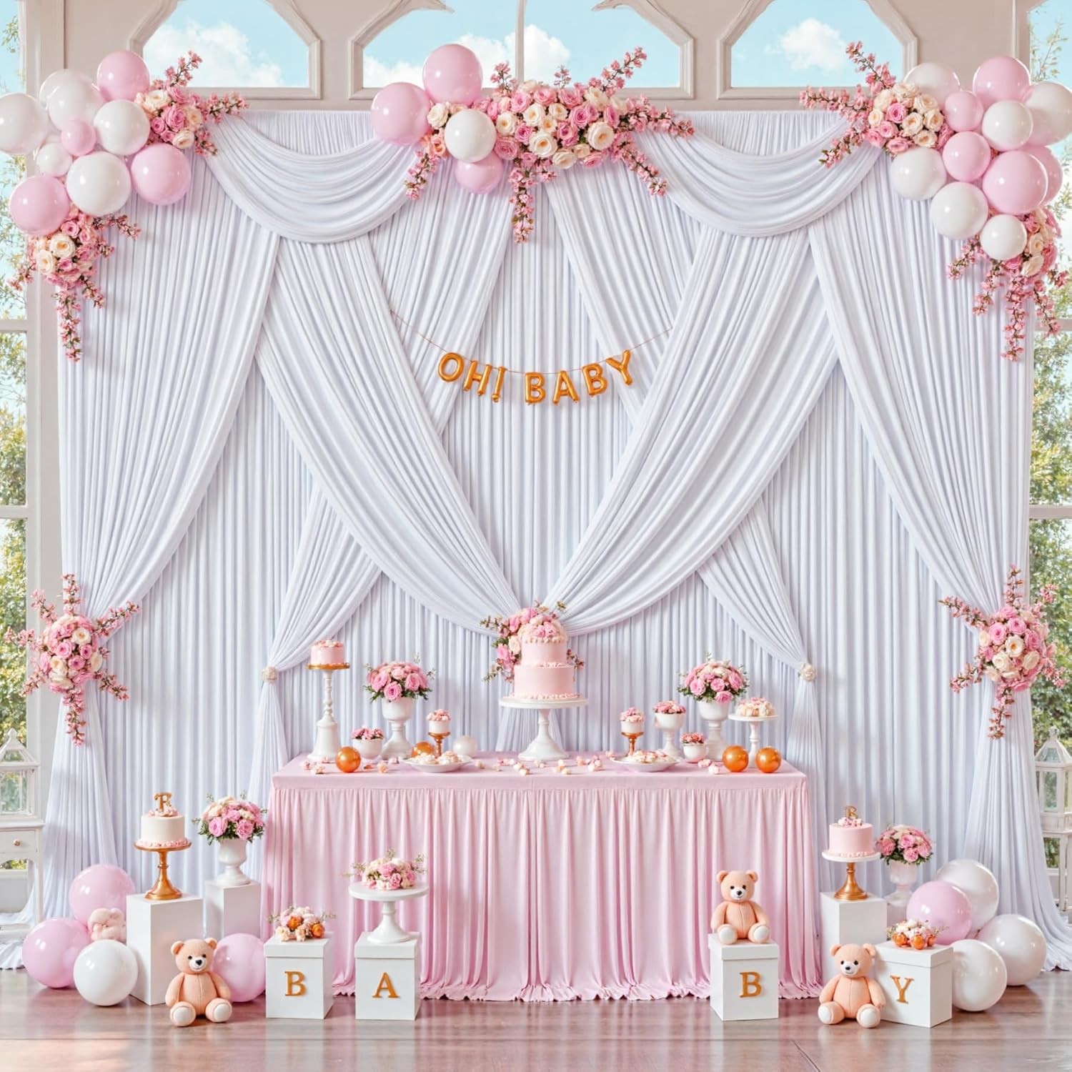 40x10ft White Backdrop Curtains for Parties Wedding Photo Wrinkle White Drapes