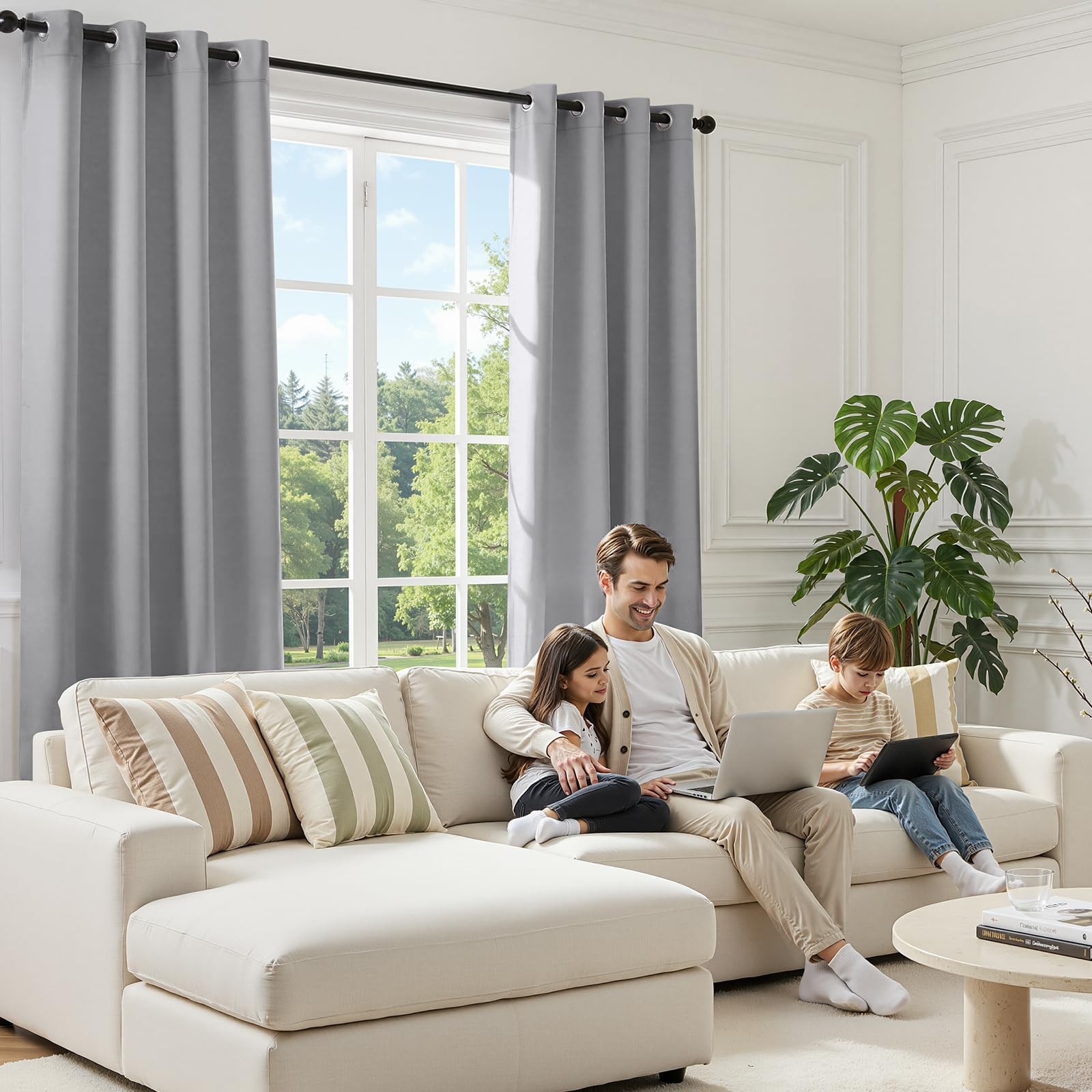 Blackout Curtains for Bedroom 52 X 84 Inch Long 2 Panels Set Light Grey/Gray …