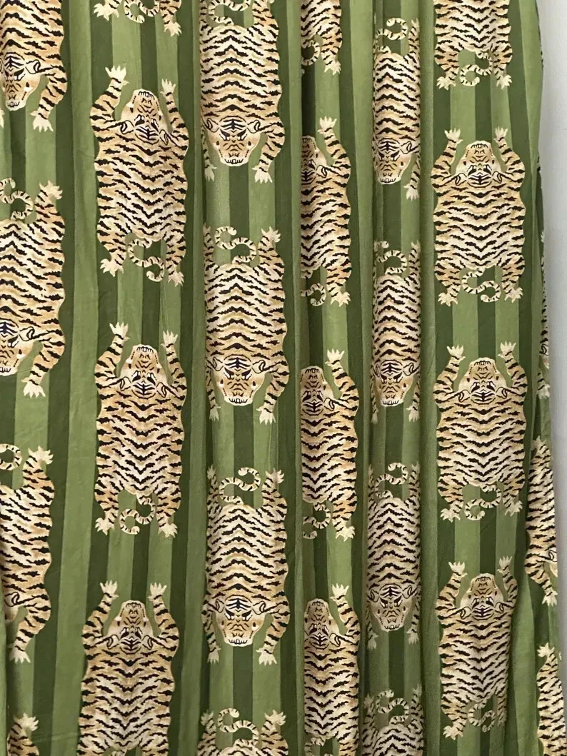 Tiger Print Curtains Set of 2 Boho Drapes with Tie Backs Custom Blackout Option