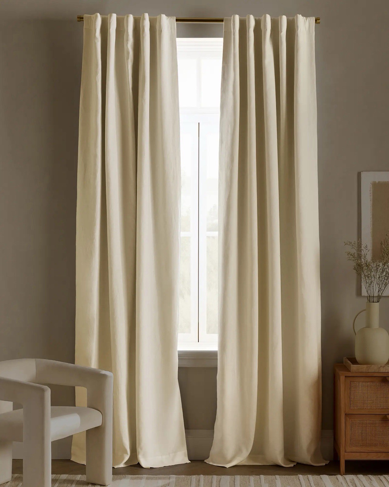 New QUINCE European Linen True Blackout Curtain Single Panel Ivory 48” X 84”