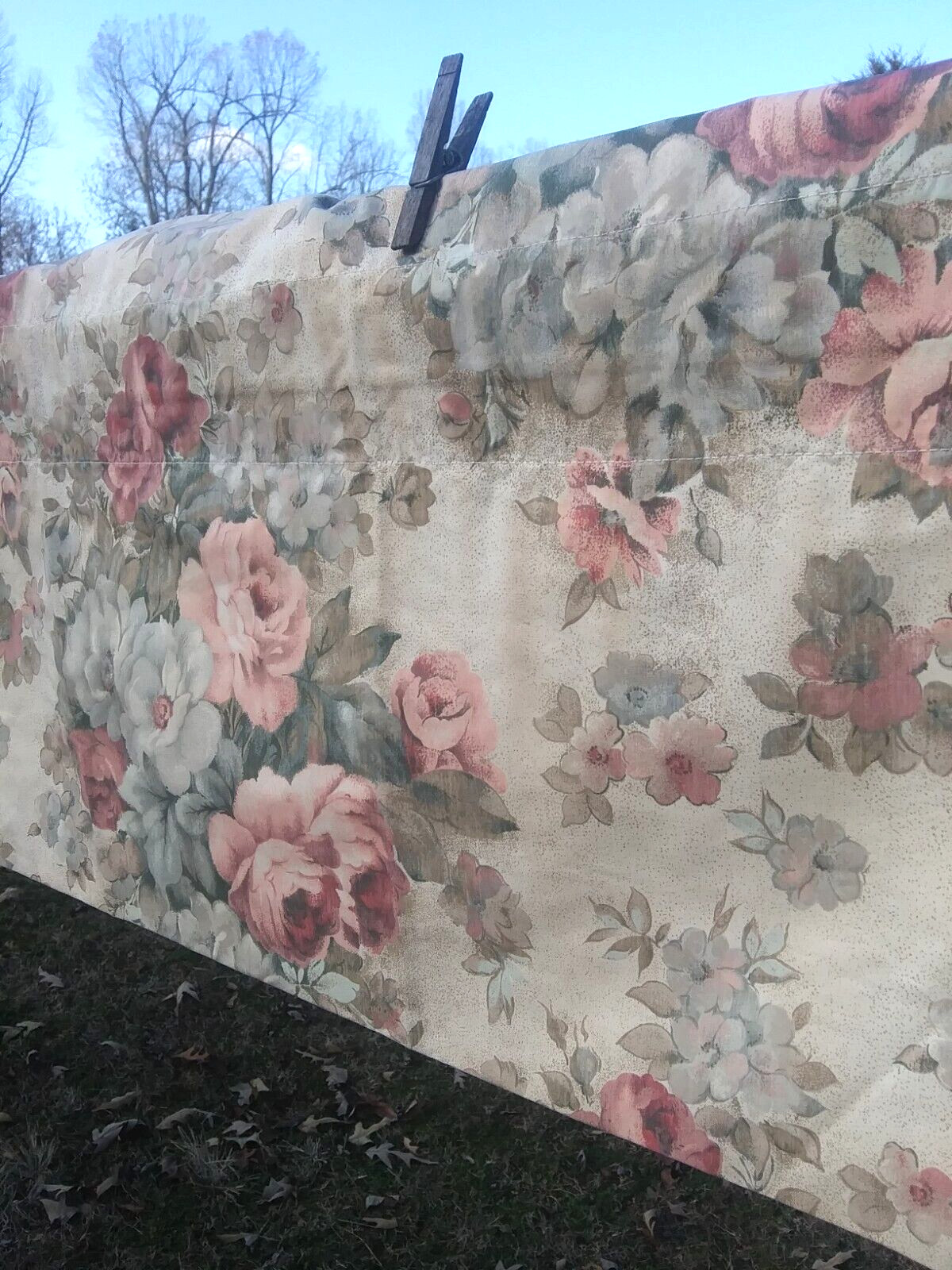 Vintage Window Valance 84 x 16~Blouson Straight~Pink Ivory Rose Floral~USA Made