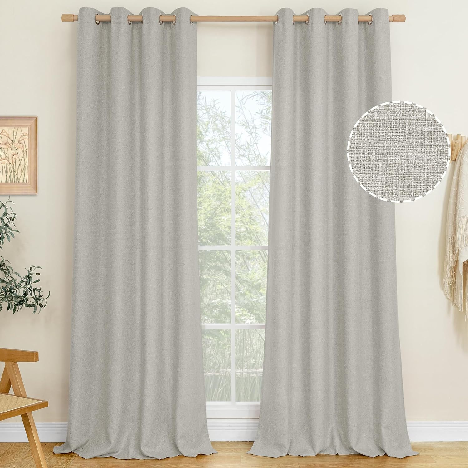 LAMIT Light Grey Linen Textured Curtains for Living Room, 108 inches Grommet Thi
