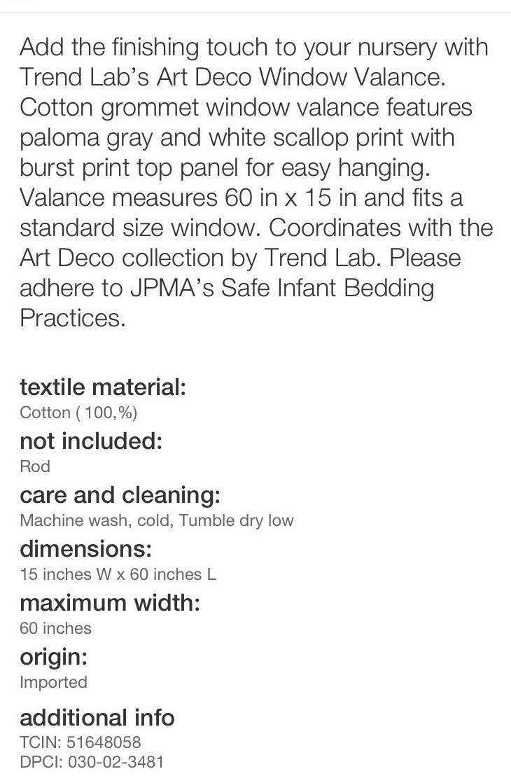 Trend Lab Gray Art Deco Curtain Valance NWOT