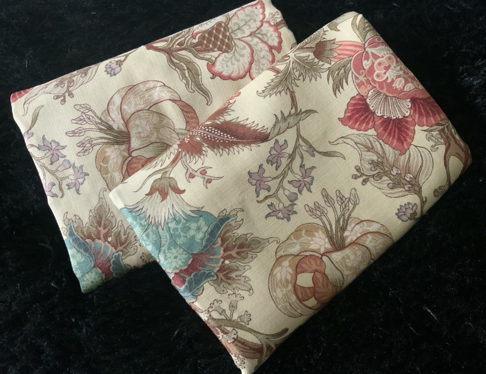48”x88” Pair Of Handmade Jacobean Floral Curtain Panels Or Yardage (Rings Only)
