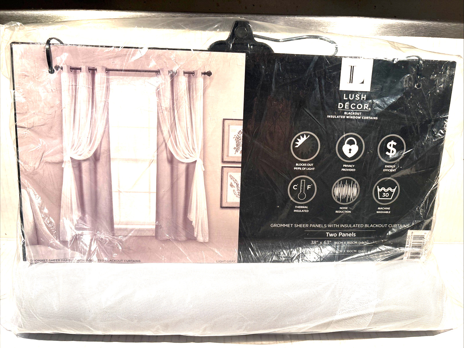 Lush Décor Insulated Grommet Blackout Curtain Panels Light Gray 2 PC Set 38×63 N