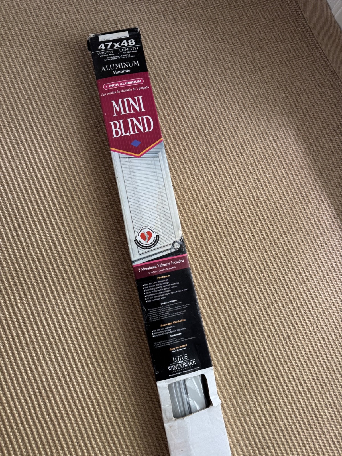 Lotus Window Blinds White Mini 1″ Aluminum Size 47×48