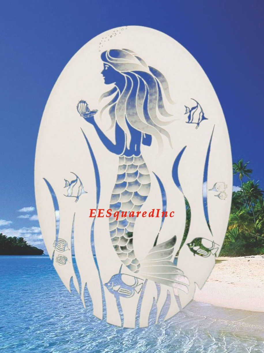 MERMAID OVAL WINDOW DECAL 8×12 Mermaids Glass Door Vinyl Cling Tropical Decor