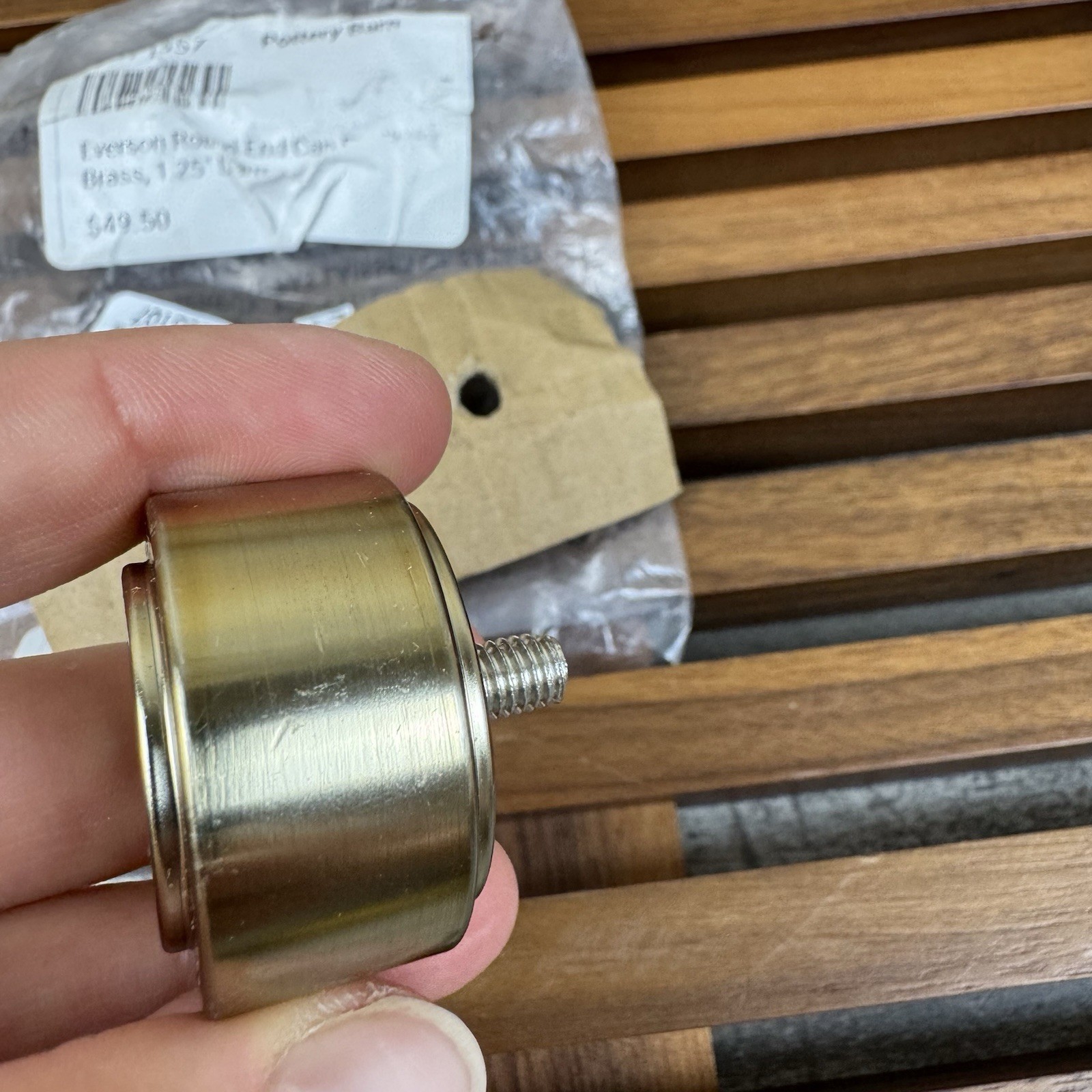 Pottery Barn Everson Round End Cap Finials 1.25” Set/2 Brass Scuffed Read OB