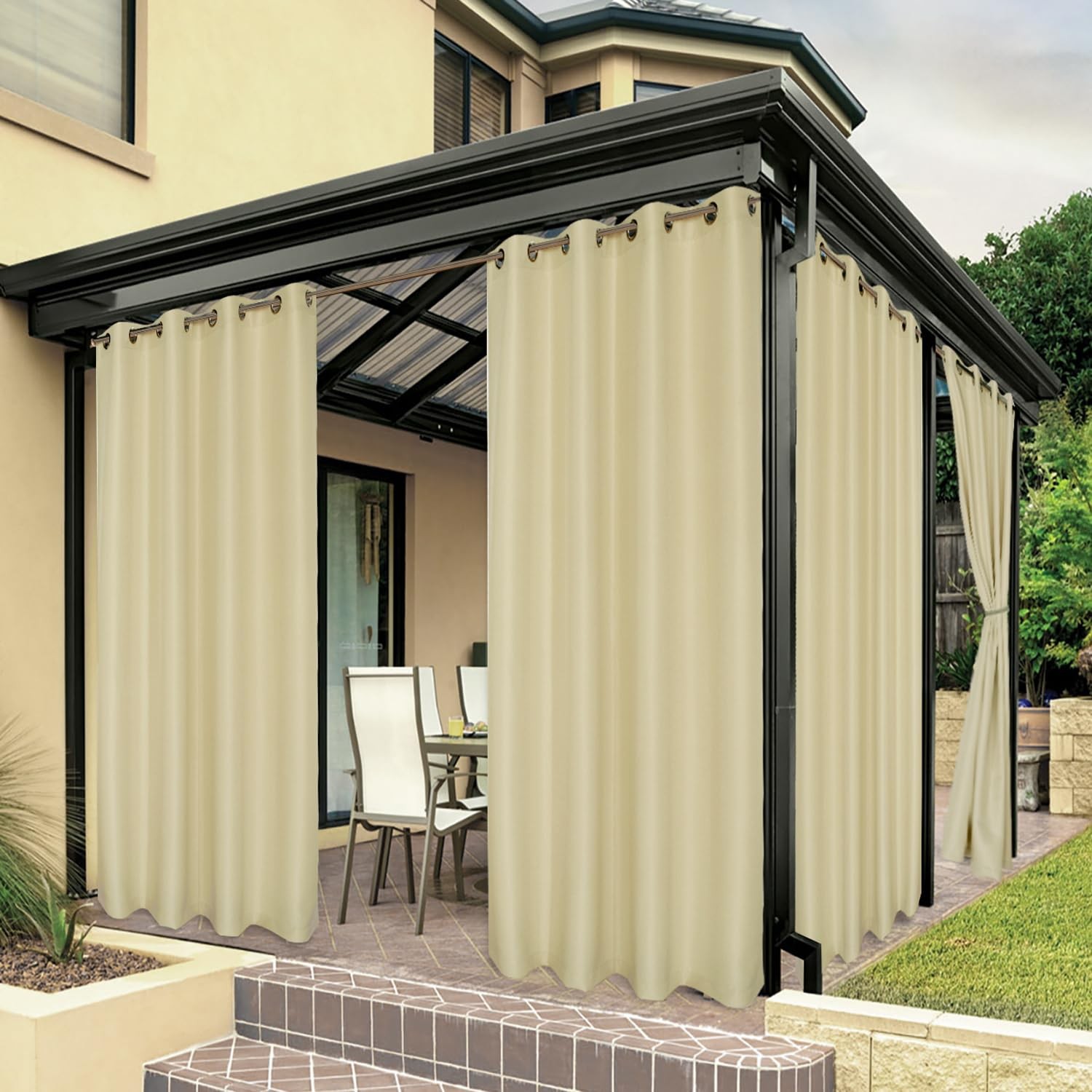 BONZER Waterproof Outdoor Curtains for Patio, 54″W x 84″L (Pack of 1), Cream