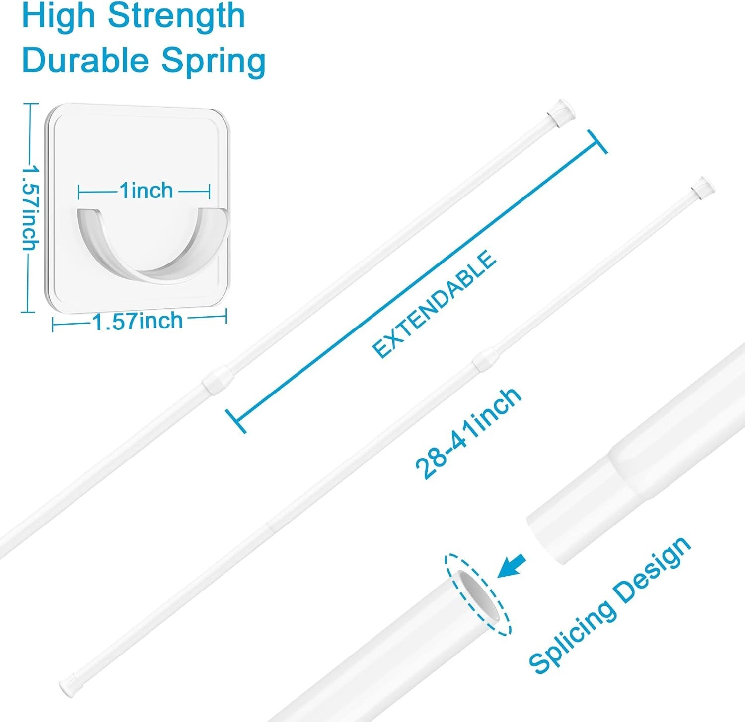 Durable White Iron Spring Tension Rods for Curtains – 27″ to 37″ (Set of 2)