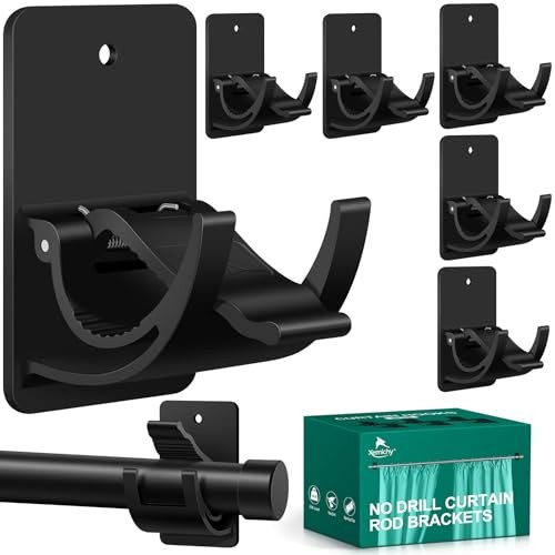 No Drill Curtain Rod Brackets, 6 PCS Self Adhesive Curtain Hooks 6 Pcs Black