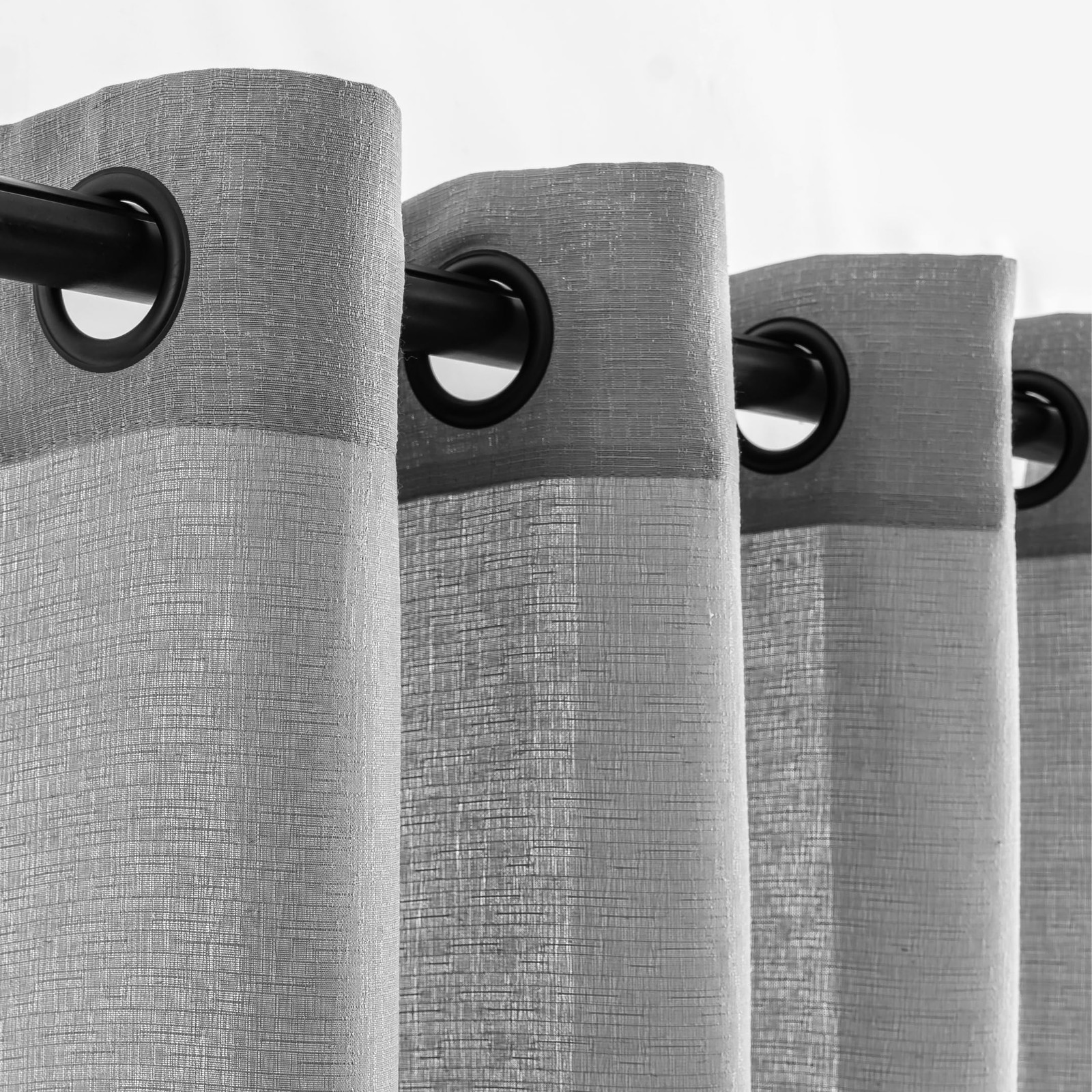 Voilybird Light Grey Linen Curtains Black Grommets Sheers Curtains 84 Inches
