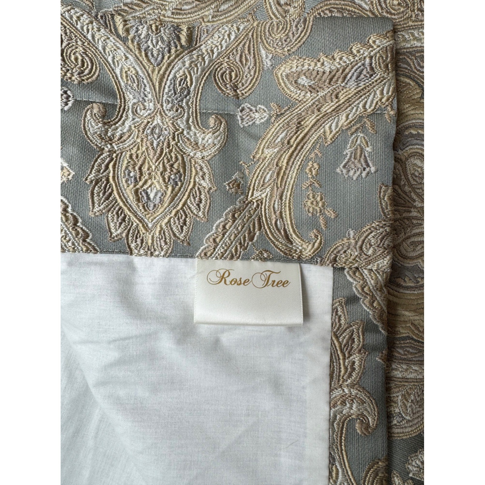 Rose Tree Norwich Medallion Set 5 Blue Gold Damask Paisley Lined Valances Luxury