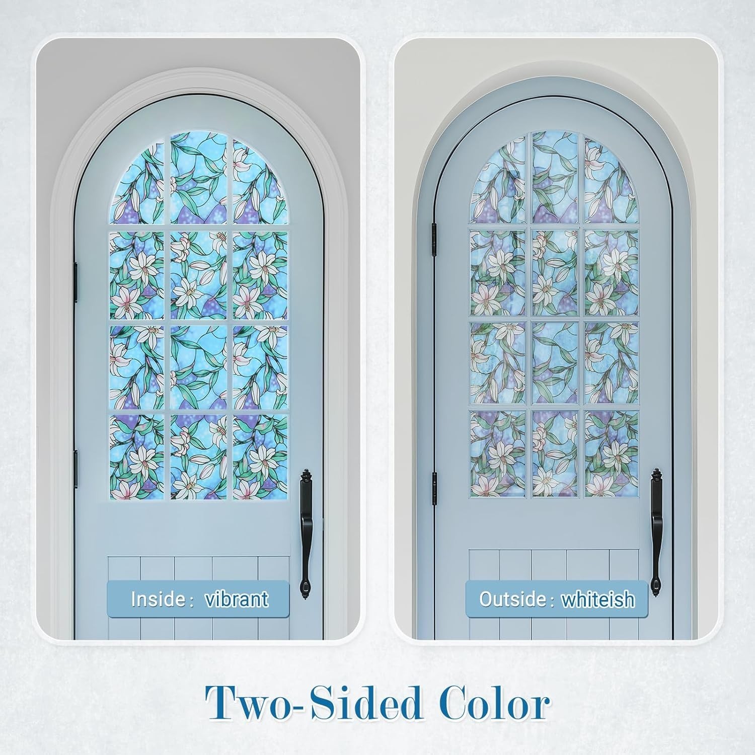 Decorative Static Cling Stained Glass Film – Blue Lily Design, UV Protection
