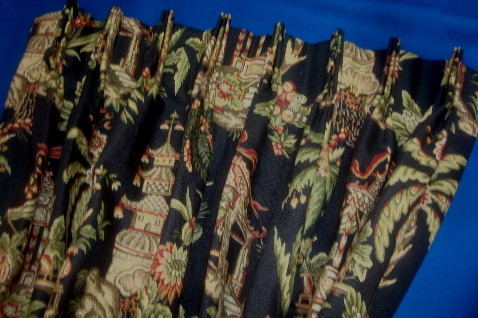 New Custom DRAPES Thibaut Tea House Asian Pagoda 2 pc Lined Pleats 100″ lg Black