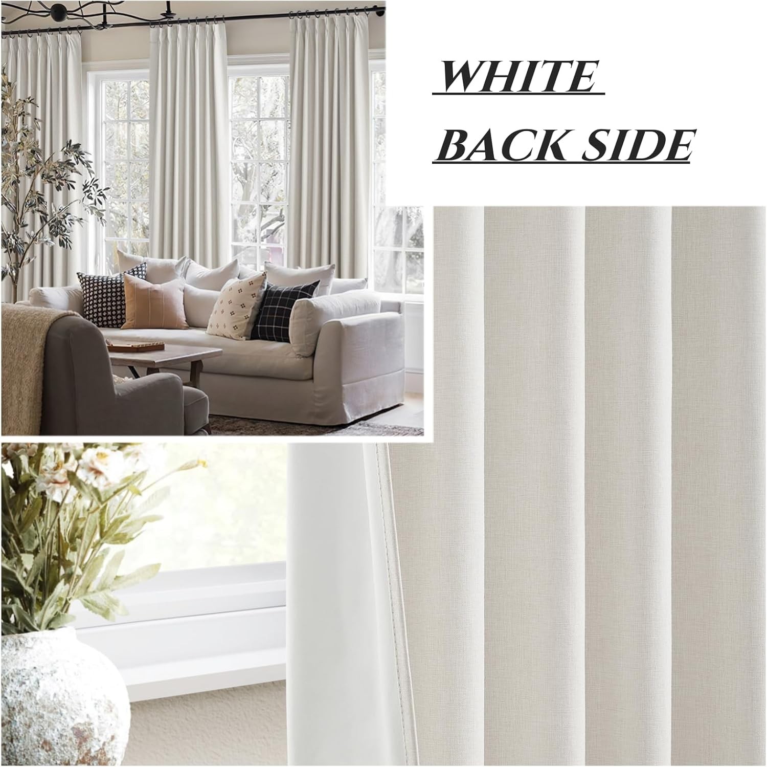 Neutral 10 ft Blackout Curtains 120 Inches Long,Linen Elegant Villa Cottage